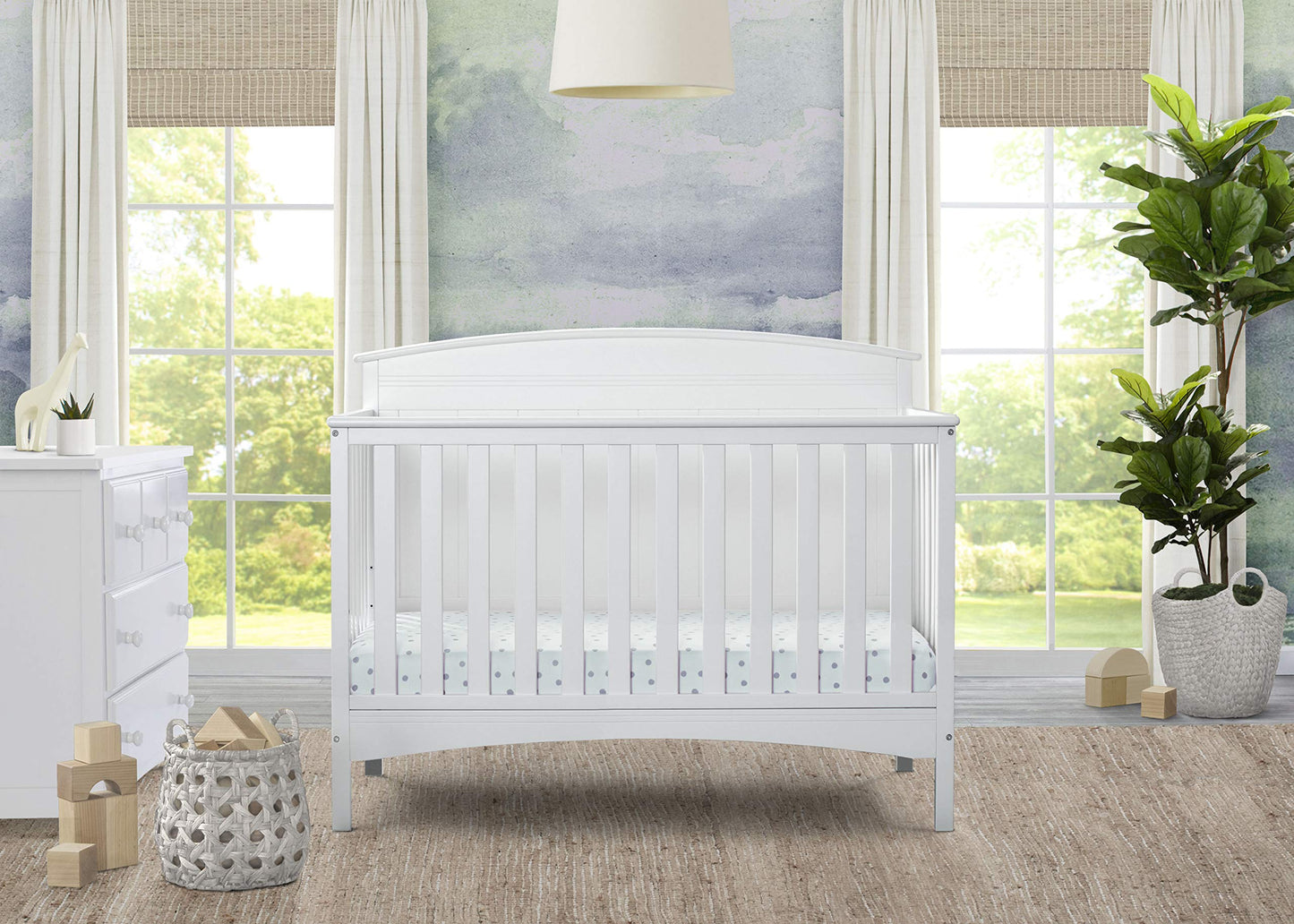 Delta Children Archer Solid Panel 4-In-1 Convertible Baby Crib - Greenguard Gold Certified, Bianca White