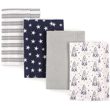 Hudson Baby Unisex Baby Cotton Flannel Burp Cloths, Rocket Ship, One Size