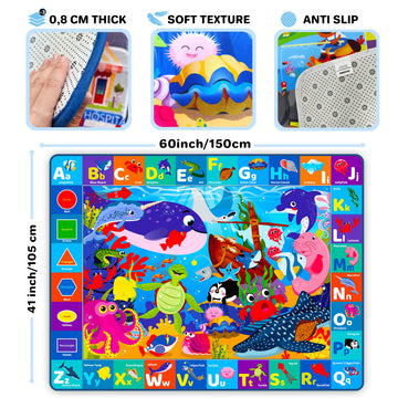 Quokka Baby Play Mat For Floor - Ocean Abc Rug For Kids Toddlers Infants - Extra Thick Large Padded Non-Slip Nursery Rug For Bab