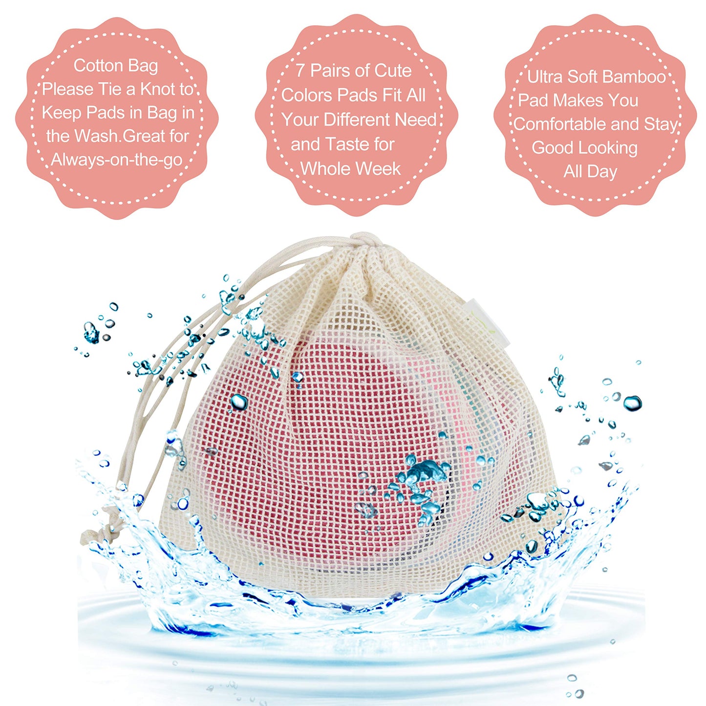 Nursing Breast Pads (14 Pack) + Laundry Bag & Travel Storage Bag, 4.7 Inch Option - Washable & Reusable Breastfeeding Nursing Pa