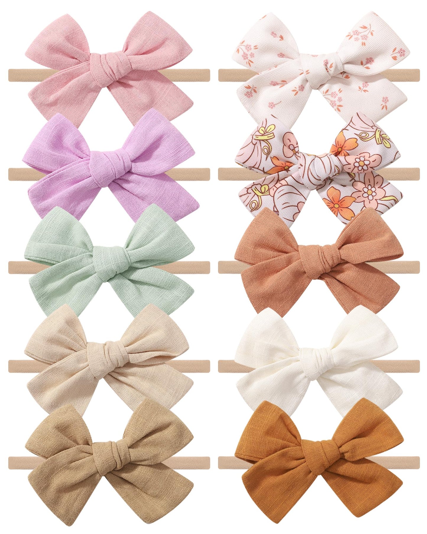 Doboi 10Pcs Baby Headbands Girls Hair Bows Nylon Linen Hairbands Handmade Hair Accessories For Newborn Infant Toddlers Little Gi