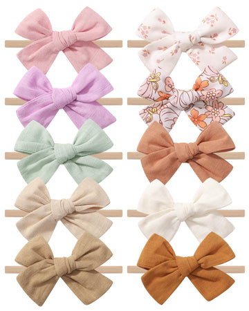 Doboi 10Pcs Baby Headbands Girls Hair Bows Nylon Linen Hairbands Handmade Hair Accessories For Newborn Infant Toddlers Little Gi