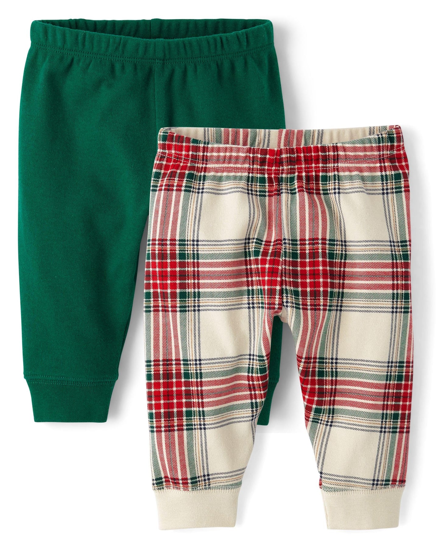 The Children'S Place,Baby Boys,And Newborn Knit Pull On Pants,Green/Red Plaid 2-Pack,3 Months,6 Months