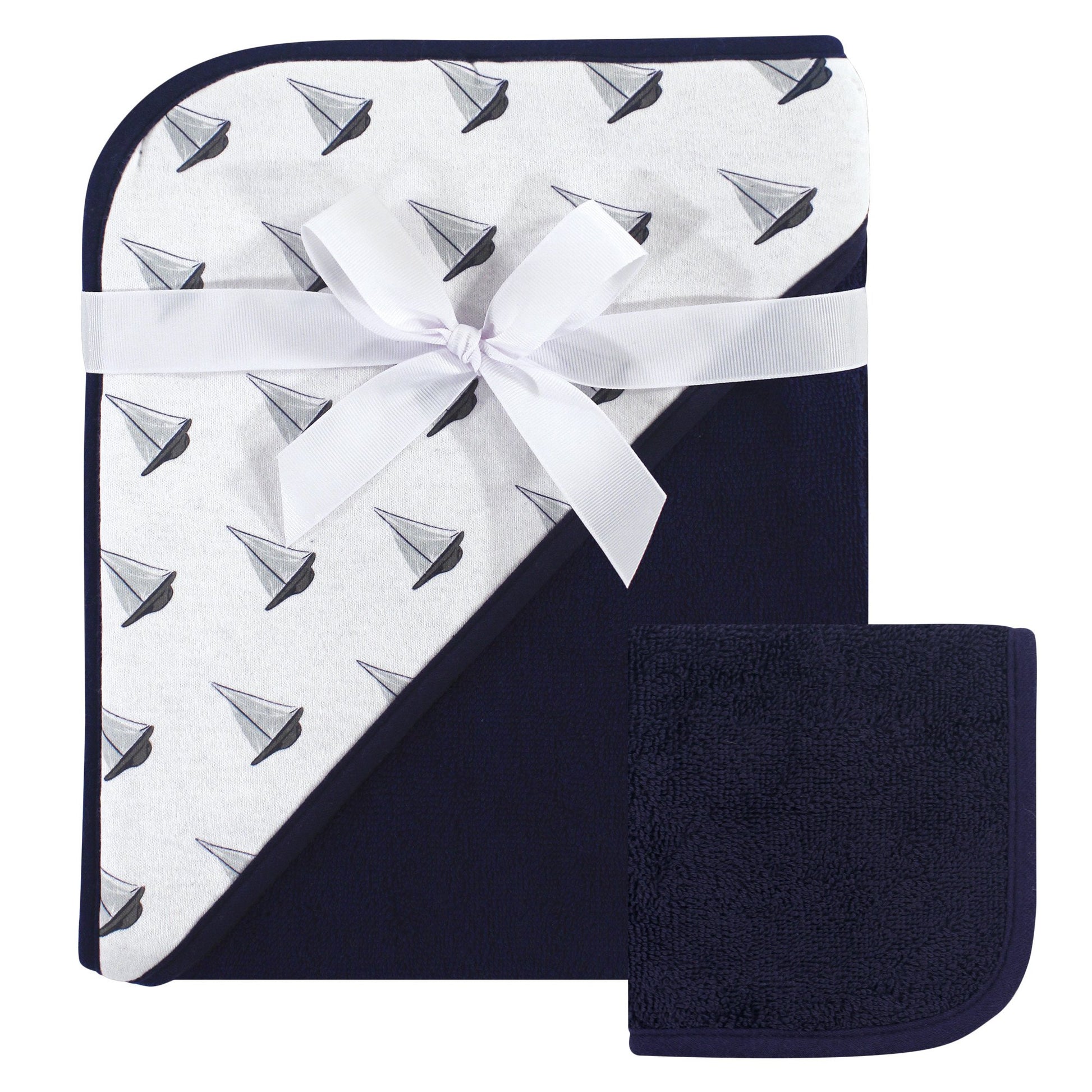 Hudson Baby Unisex Baby Cotton Hooded Towel And Washcloth, Sailboat, One Size