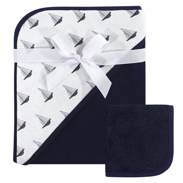 Hudson Baby Unisex Baby Cotton Hooded Towel And Washcloth, Sailboat, One Size