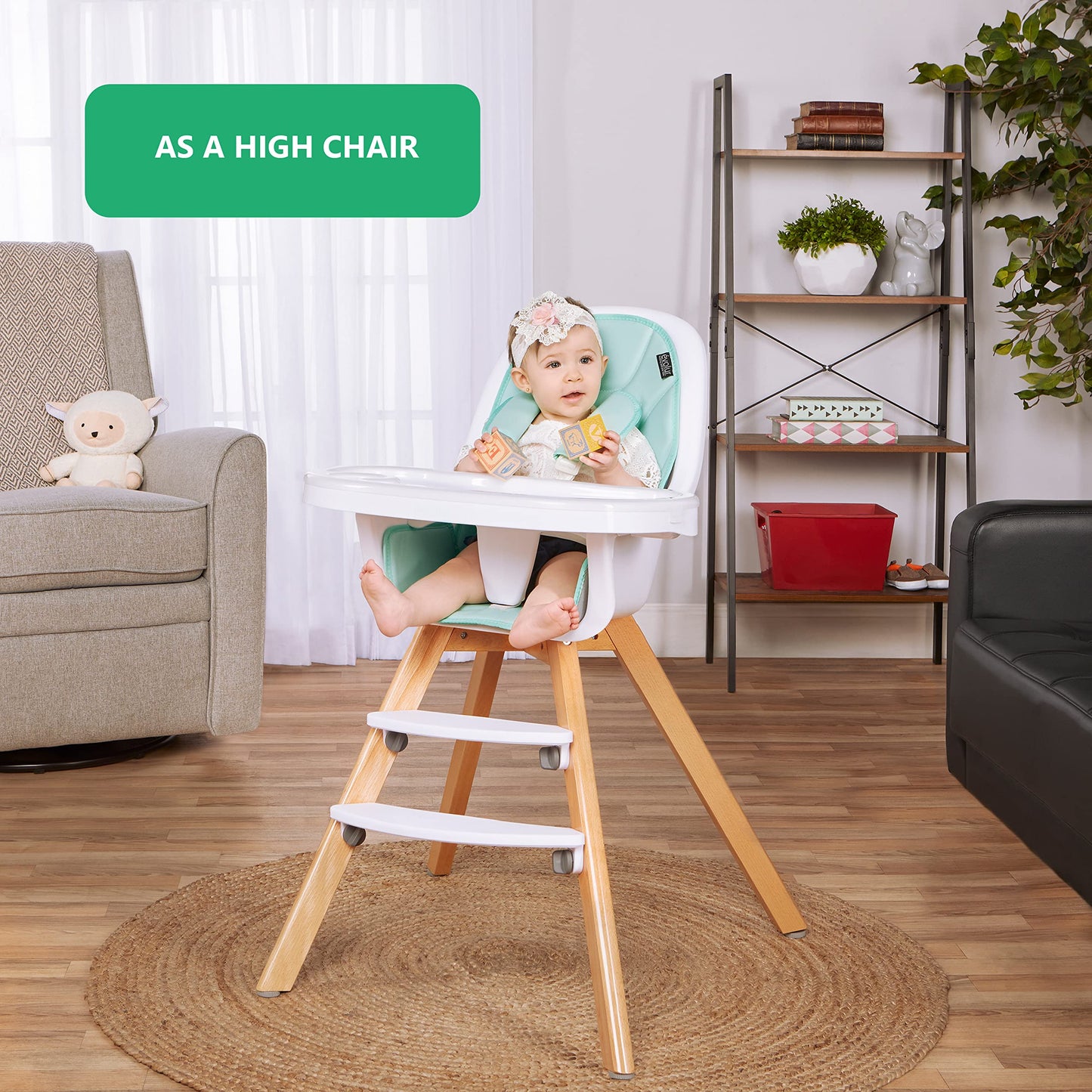 Evolur Zoodle 2 in 1 Convertible Baby High Chair in Mint