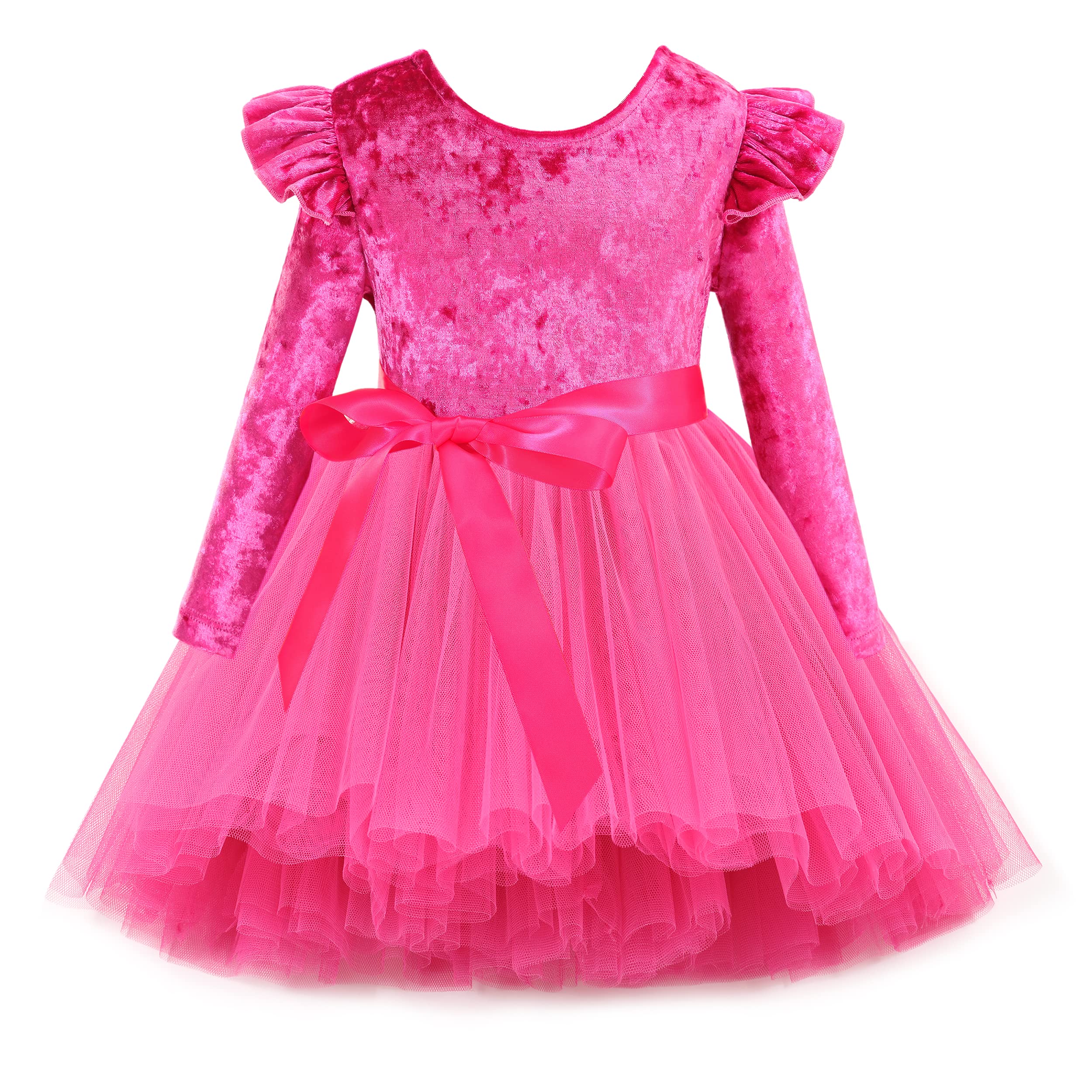 Flofallzique Baby Girls Velvet Dress Long Sleeves Ruffle Toddler Tulle Dress For WBBAPB0BD3T25C9