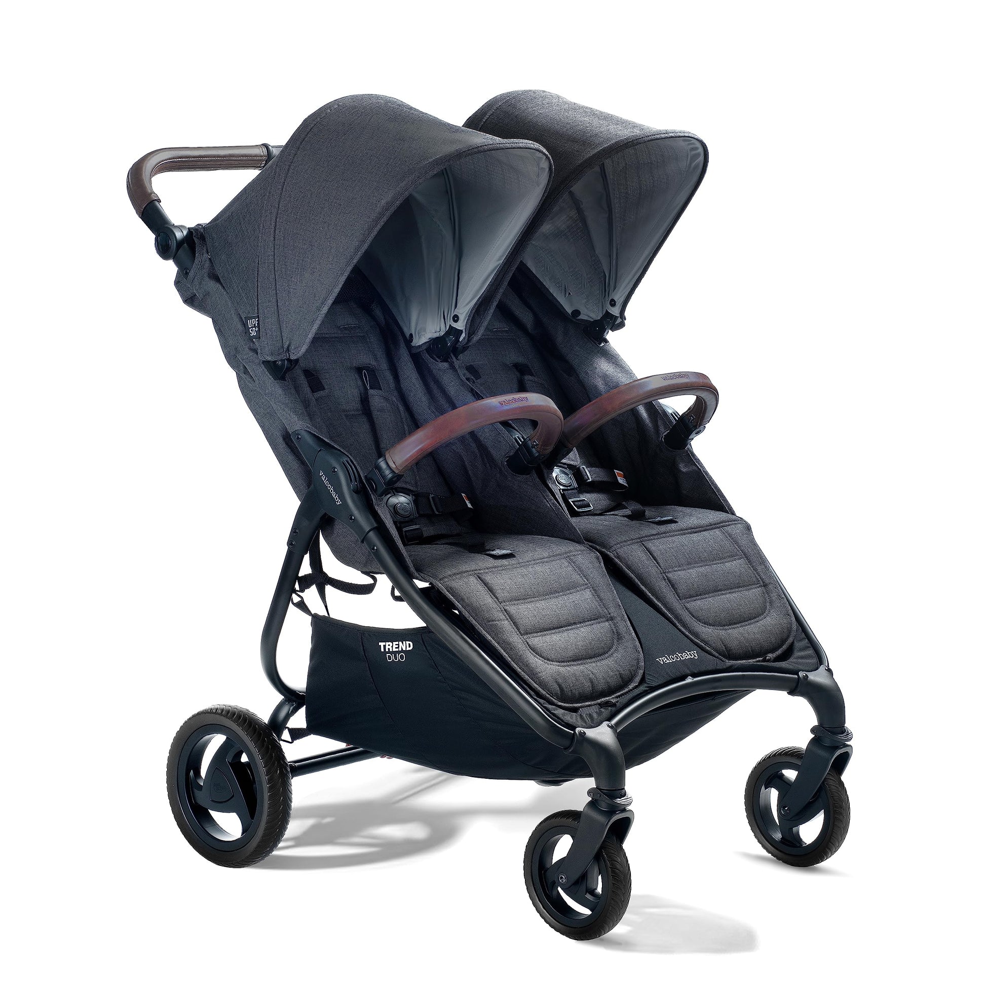 Valco Baby Trend Duo Light Weight Side By Side Double Stroller 2023 (Charcoal) - Easy And Compact Fold, Multi-Position Recline,