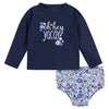 Gerber Baby Girl'S Toddler Long Sleeved Rashguard Swim Bathing Suit Set, Purple Floral Shell, 12 Months