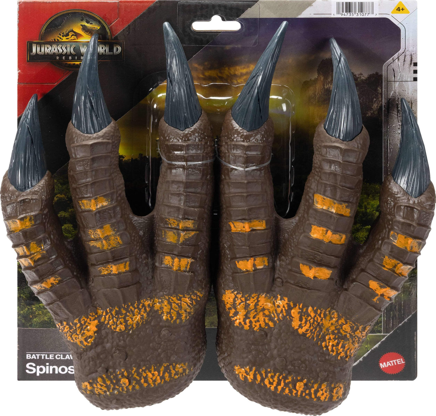 Mattel Jurassic World Rebirth Spinosaurus Battle Claws, Dinosaur Soft Plastic Role Play Handwear, 10.8-Inch Long Costume Pair, S