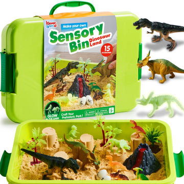 Klever Kits Dinosaurs Sensory Bin Toys for Toddlers with Glow in The Dark Dinosaurs, Sandbox with Lid Magic Sand, Preschool Lear