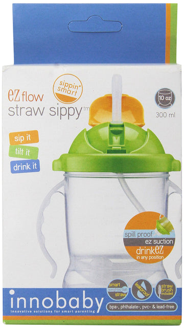 Innobaby Sippin' Smart Ez Flow Straw Sippy Cup, Green, 10 Ounce