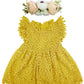 Bgfks Baby Girl Tutu Dress Elegant Lace Pom Pom Flutter Sleeve With Flower Headband Set(Mustard Yellow,6 Months)