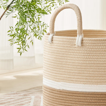 Kakamay Large Blanket Basket (18 'X18 'X16 '),Woven Baby Laundry Hamper For Storage, Cotton Rope Blankets Baskets For Nursery