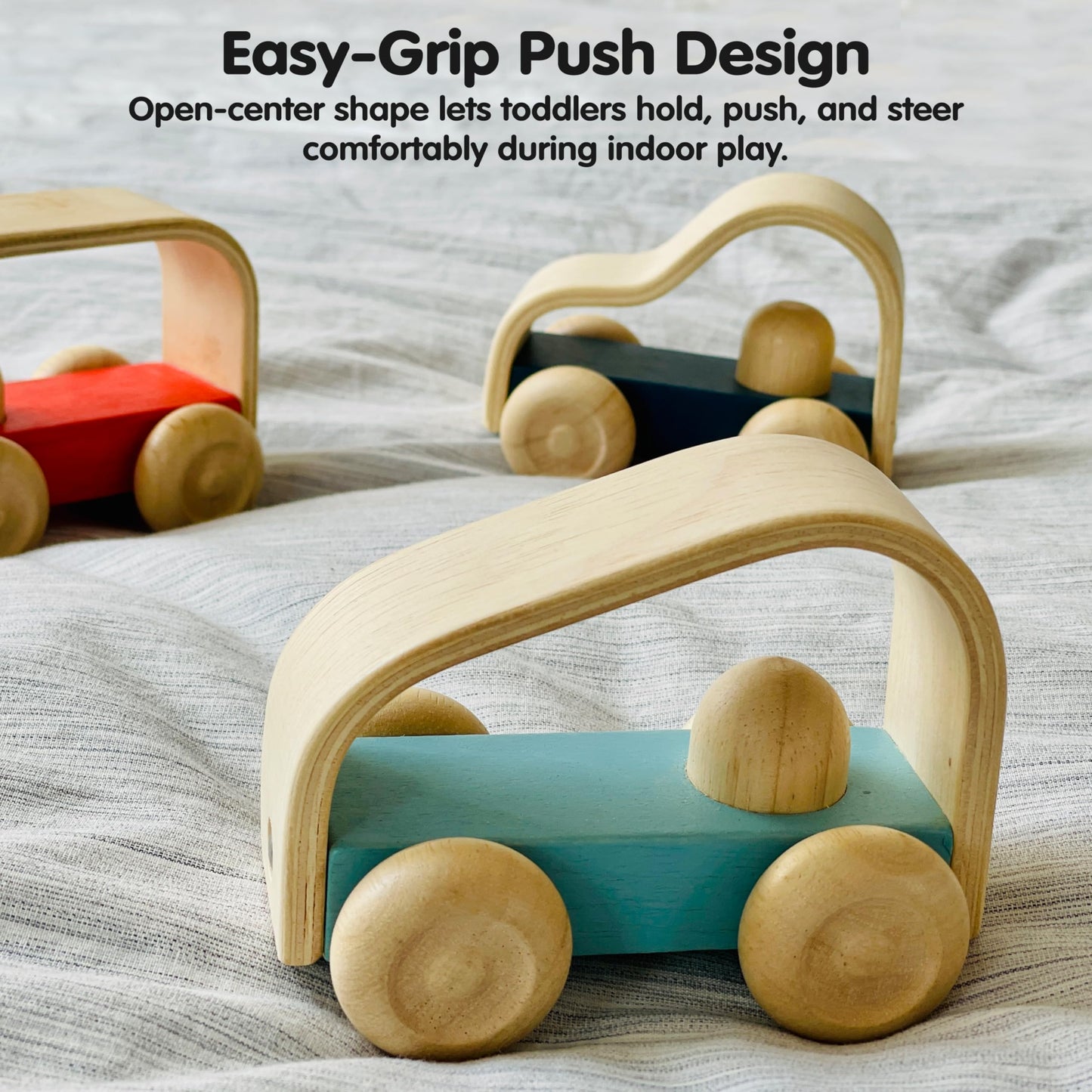 PlanToys Vroom Car Wooden Push Toy for Toddlers | Eco-Friendly Toddler Push Car for Indoor Play | Montessori Fine Motor Learning