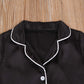 Toddler Baby Kids Satin Pajamas Set, Long Sleeve Button-Down Sleepwear Pjs For Girls (1T, P-Black-Short Sleeve)