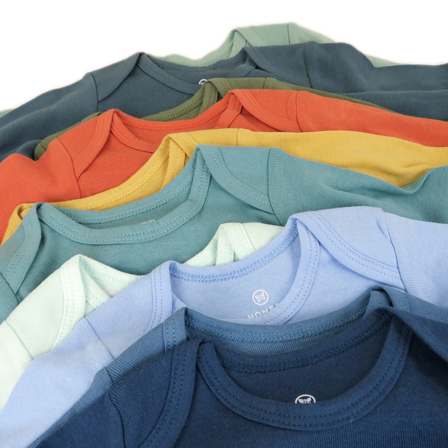 Honestbaby 10-Pack Long Sleeve Bodysuits One-Piece 100% Organic Cotton For Infant Baby Boys, Girls, Unisex , Rainbow Gems Blues,