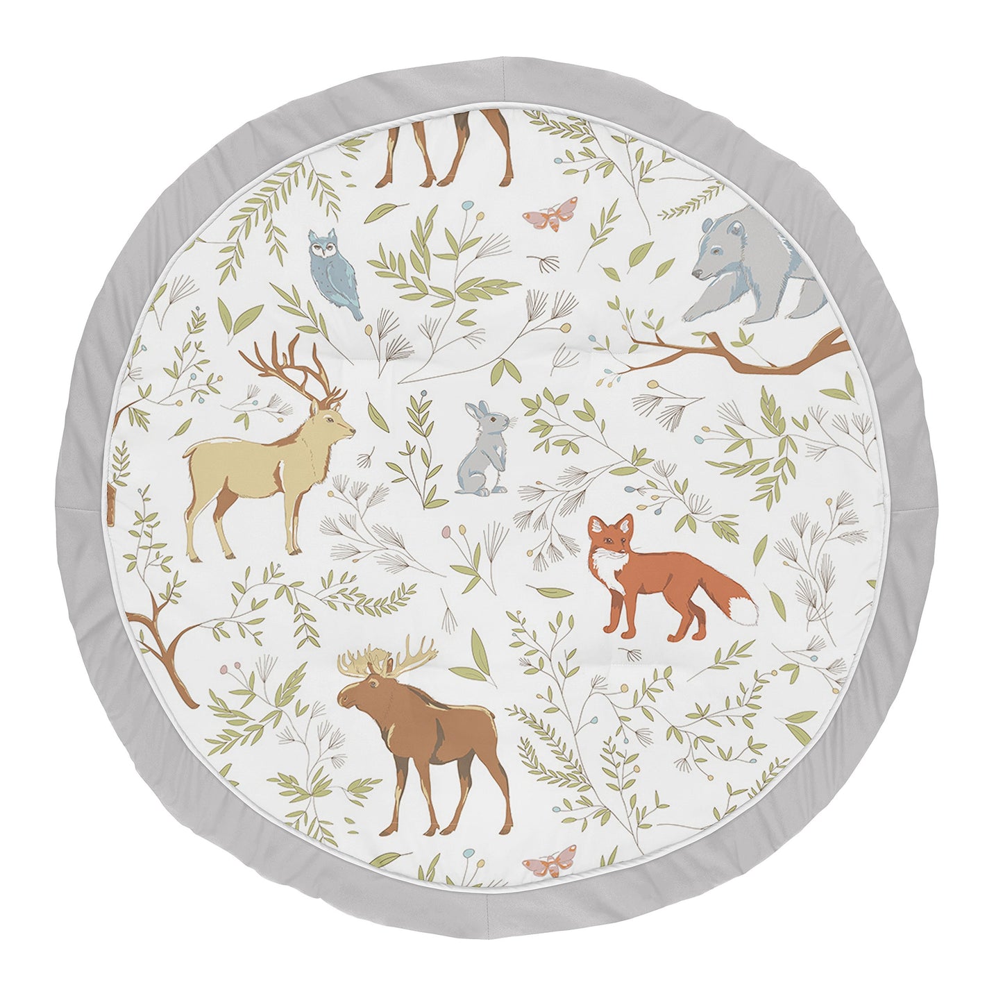 Sweet Jojo Designs Grey, Green And Brown Playmat Tummy Time Baby And Infant Play Mat For Woodland Animal Toile Collection