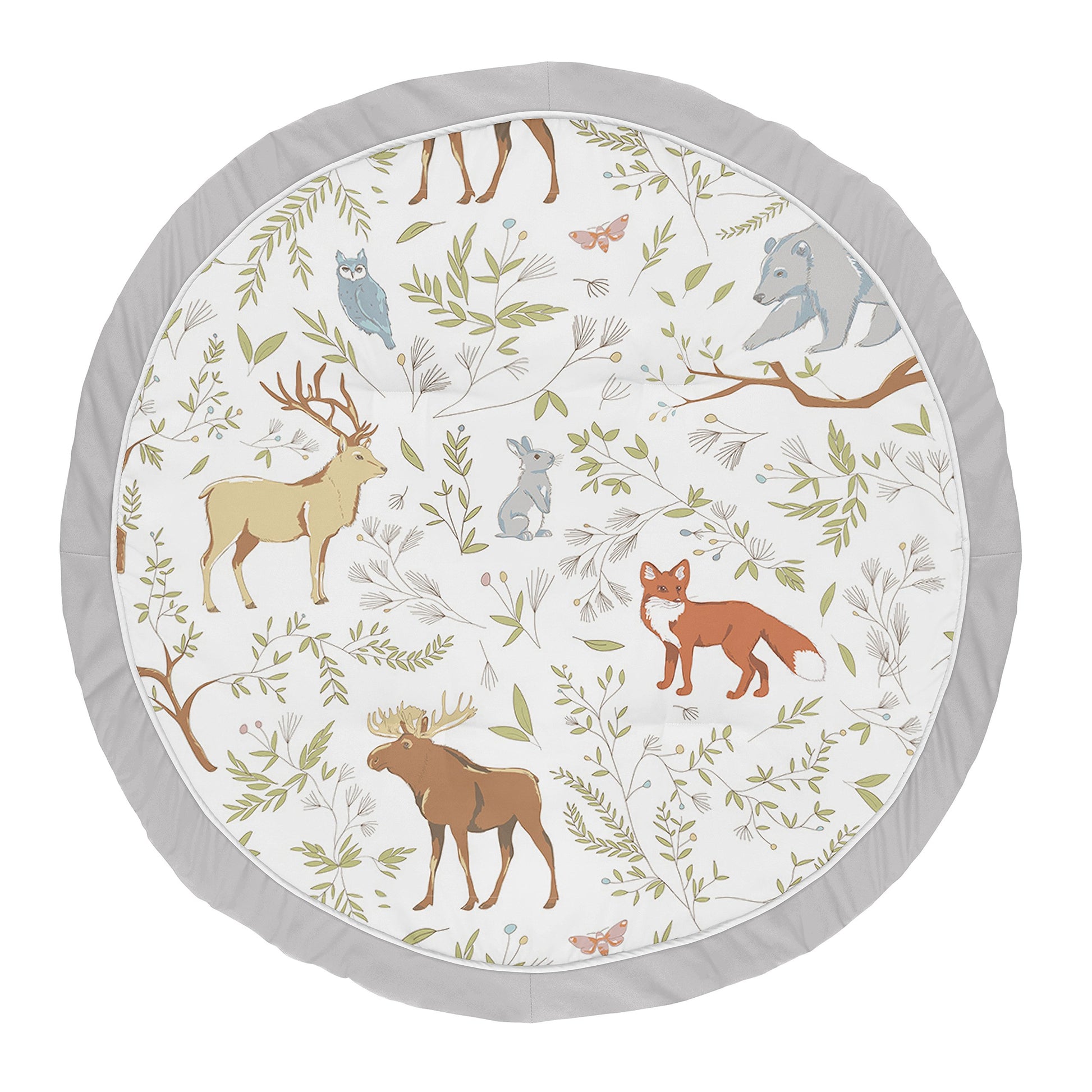 Sweet Jojo Designs Grey, Green And Brown Playmat Tummy Time Baby And Infant Play Mat For Woodland Animal Toile Collection