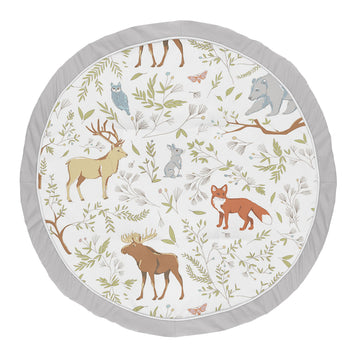 Sweet Jojo Designs Grey, Green And Brown Playmat Tummy Time Baby And Infant Play Mat For Woodland Animal Toile Collection