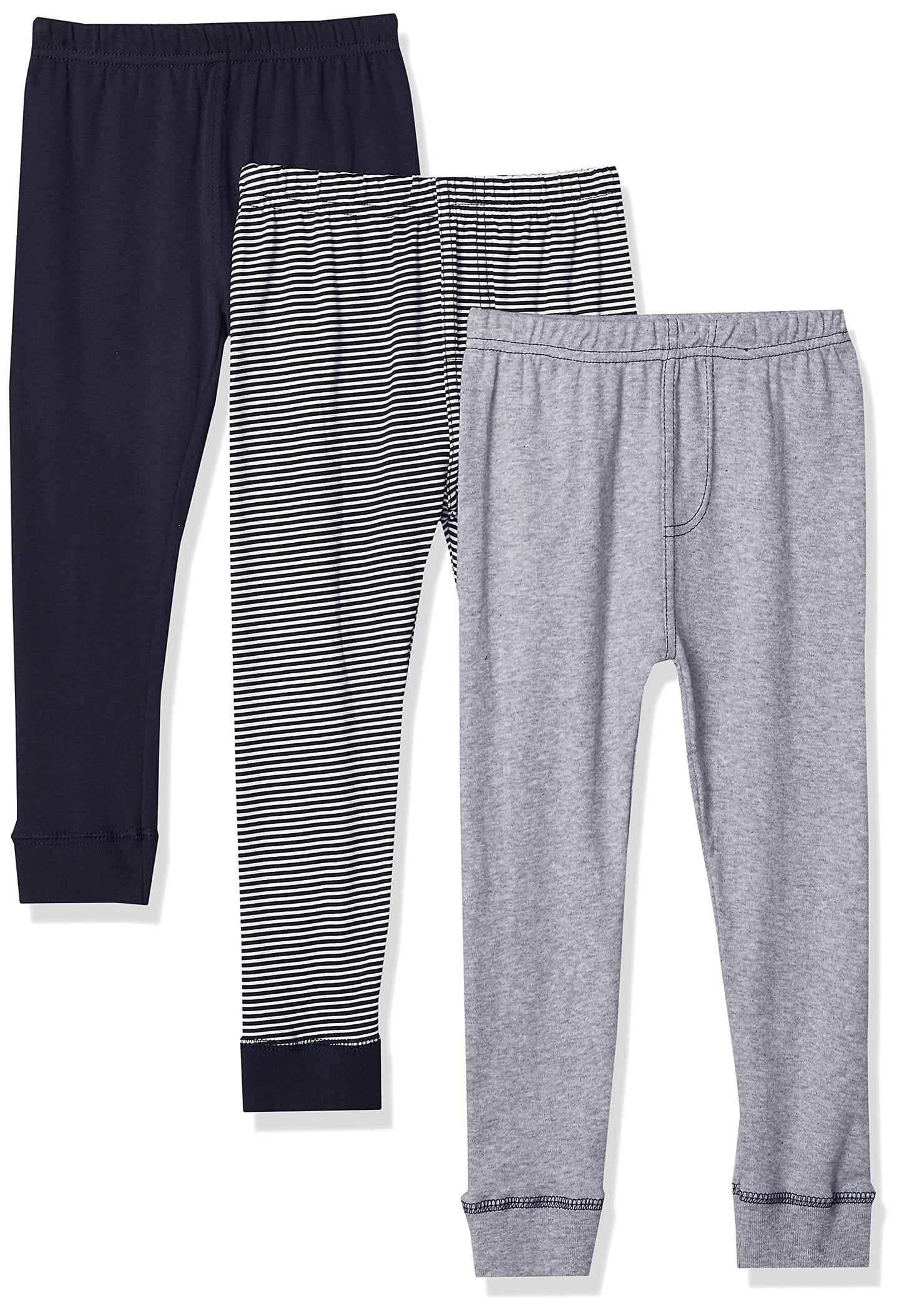 Luvable Friends Unisex Baby Cotton Pants, Stripe Navy Gray, 0-3 Months