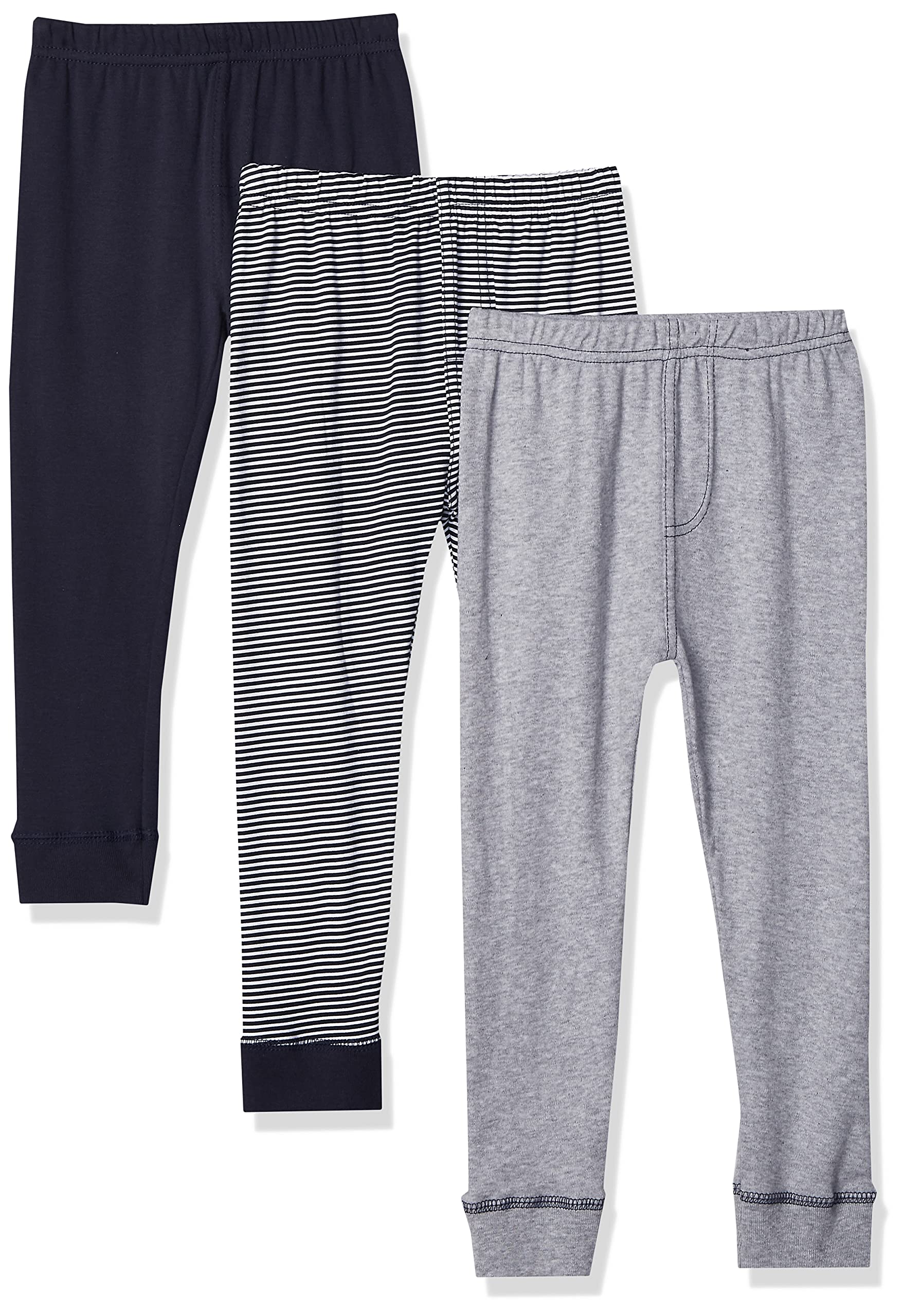 Luvable Friends Unisex Baby Cotton Pants, Stripe Navy Gray, 0-3 Months