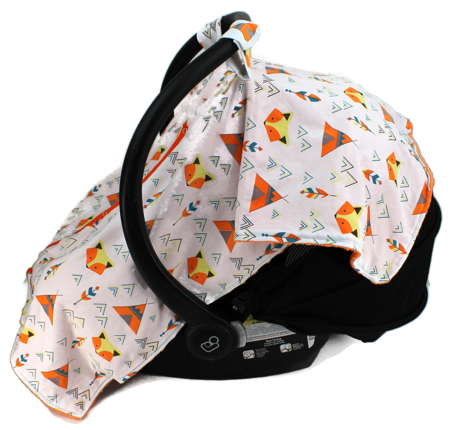 Dear Baby Gear Car Seat Canopy, Fox And Teepees, Orange Minky