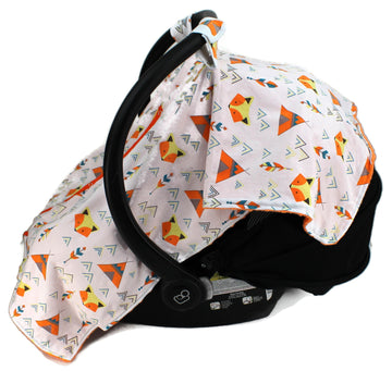 Dear Baby Gear Car Seat Canopy, Fox And Teepees, Orange Minky