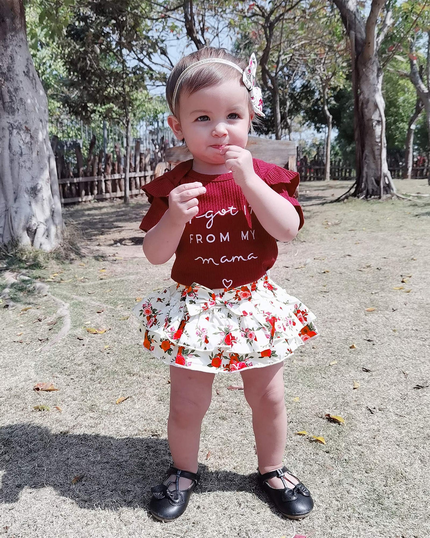 Mioglrie Newborn Baby Girl Clothes Romper Shorts Set Ruffle Infant Knitted Girls ' Clothing Daddys Little Maroon 0-3 Months