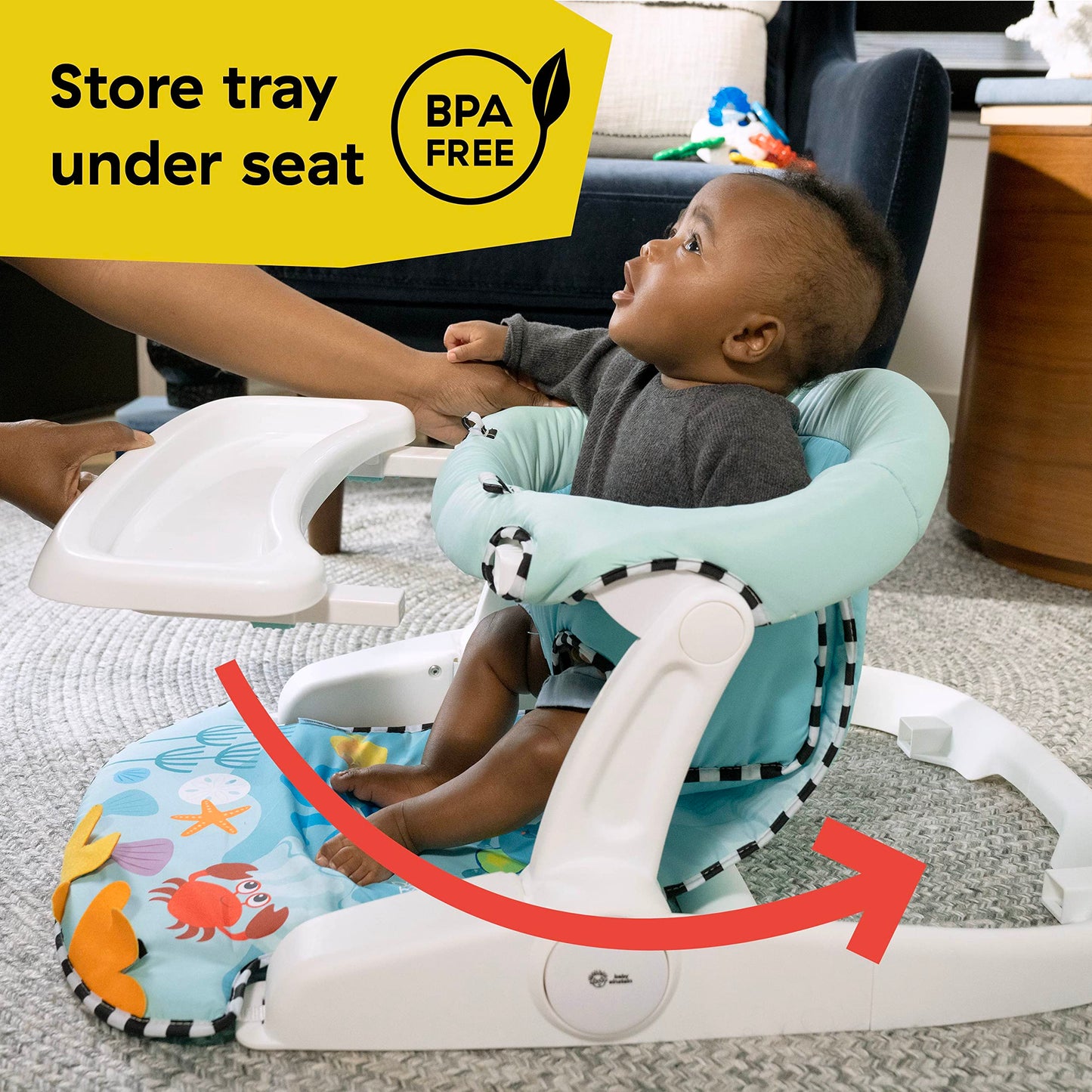 Baby Einstein Unisex Sea Of Support 2 In 1 Sit Up Floor Seat With Soft Seat Pad, Store Tray, And Sea Of Sensory Details, Multico