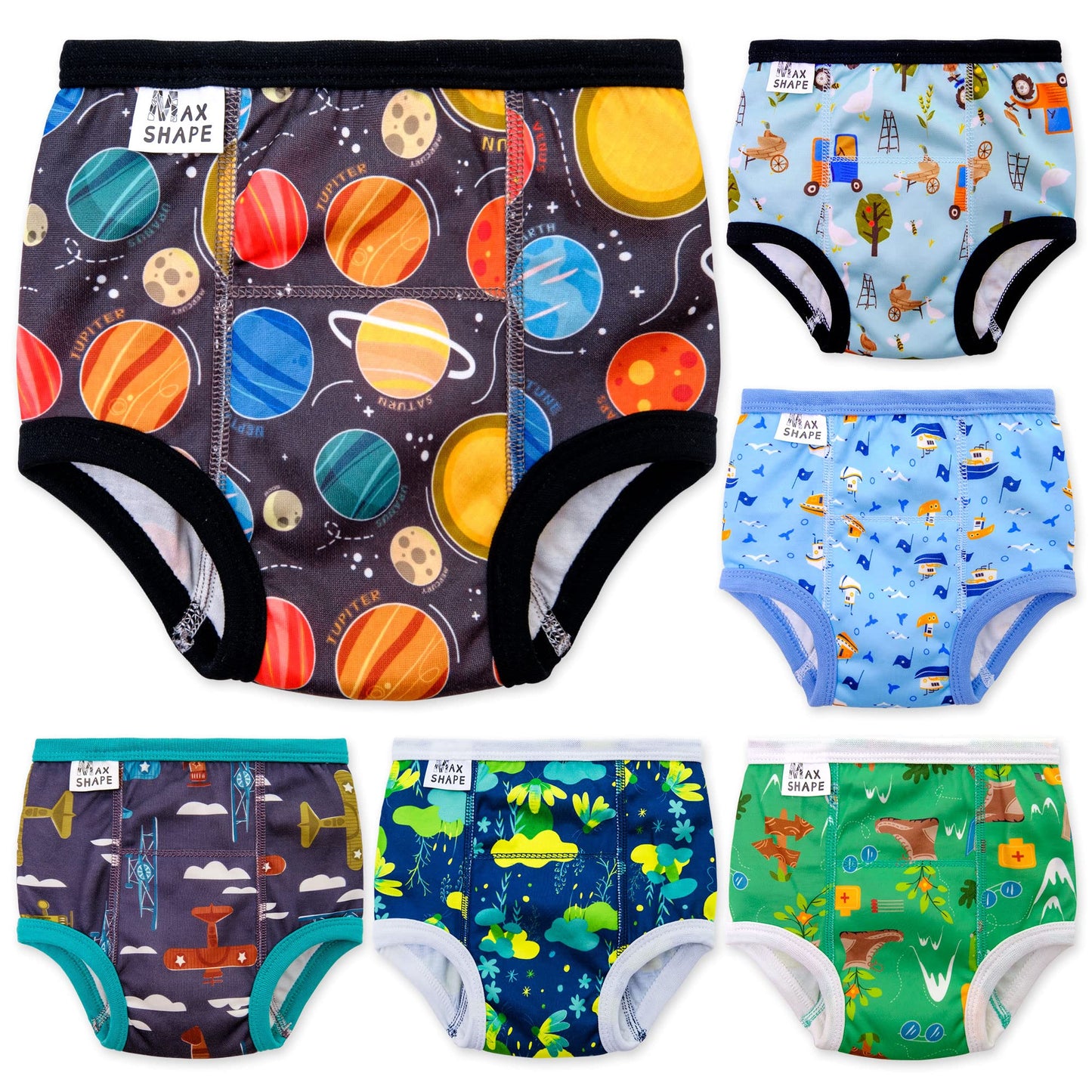 Max Shape 6 Pack Potty Training Underwear For Boys,Washable Baby Boy Toilet Training Pants Training Underwear Fit 2T-6T Black 4T