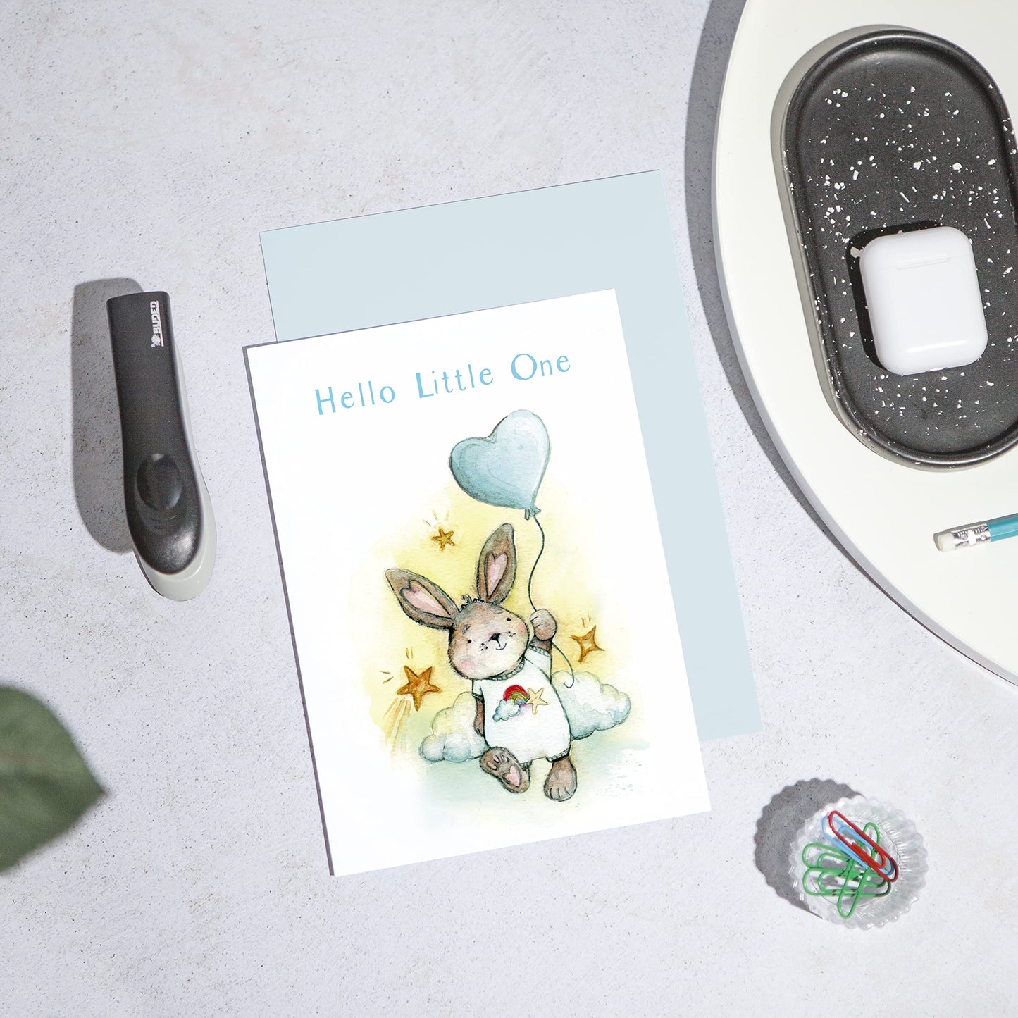 Huxters Baby Boy Cards - Cute A5 Baby Boy Cards Congratulations - Elegant Hello Congratulations Baby Boy Card With Bunny Design