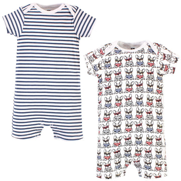 Hudson Baby Unisex Baby Cotton Rompers, French Dog 2-Pack, 0-3 Months