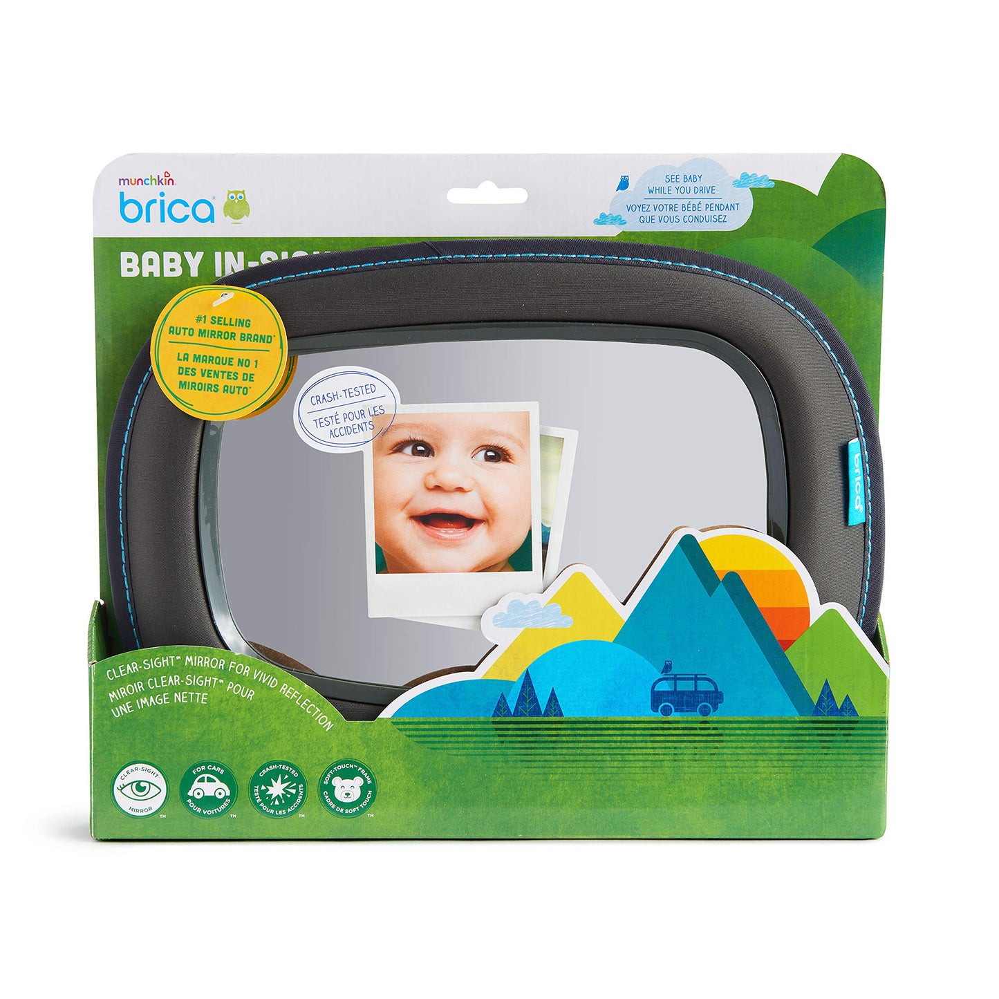 Munchkin Brica Baby In-Sight Car Mirror, Crash Tested And Shatter Resistant, Dark Grey