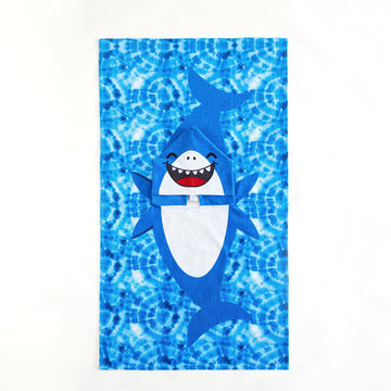Beach House Figural Shark Hooded Beach And Bath Towel Poncho For Kids, Blue 48.00' X 24.00'