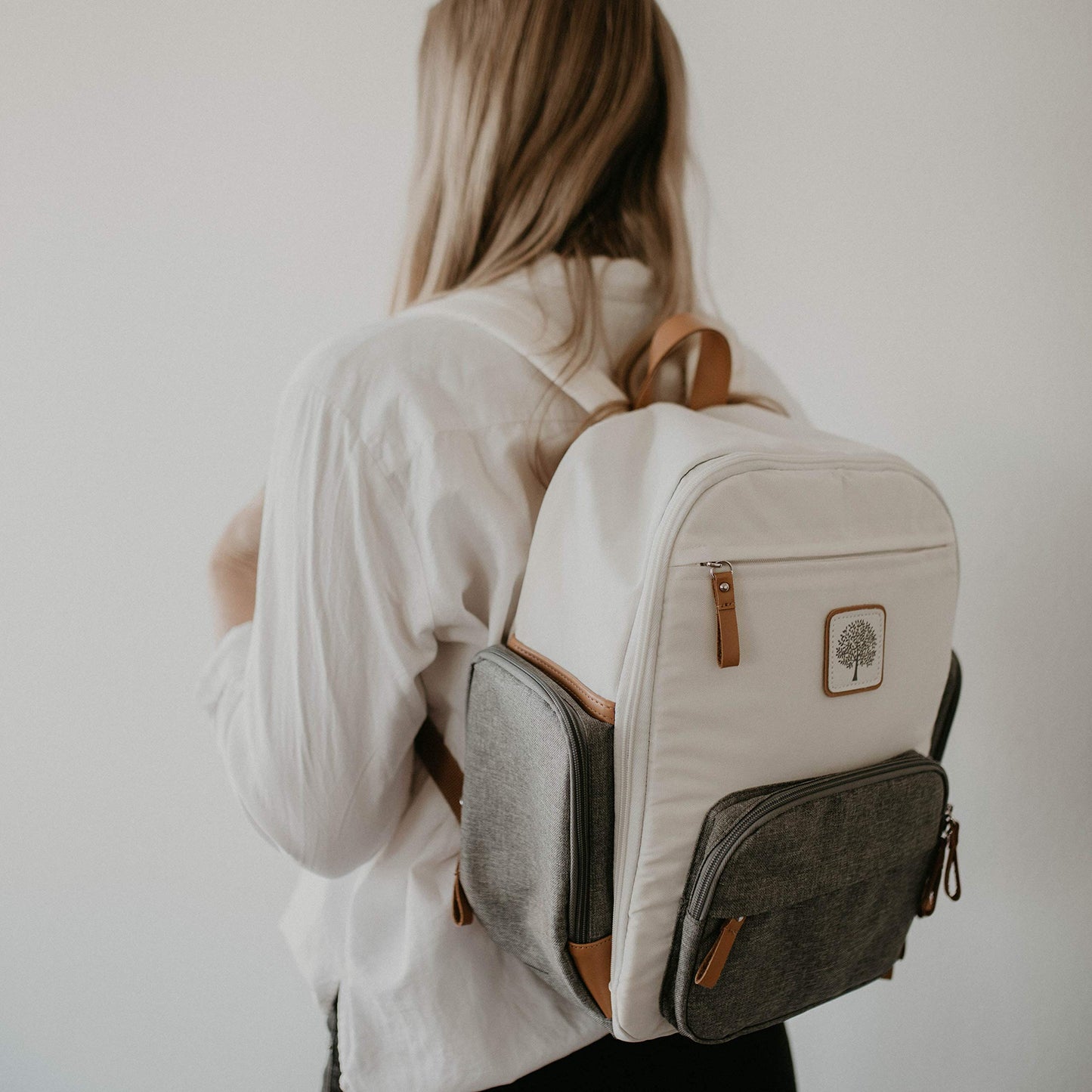 Parker Baby Diaper Backpack - Full Zip Diaper Bag With Insulated Pockets - Cream