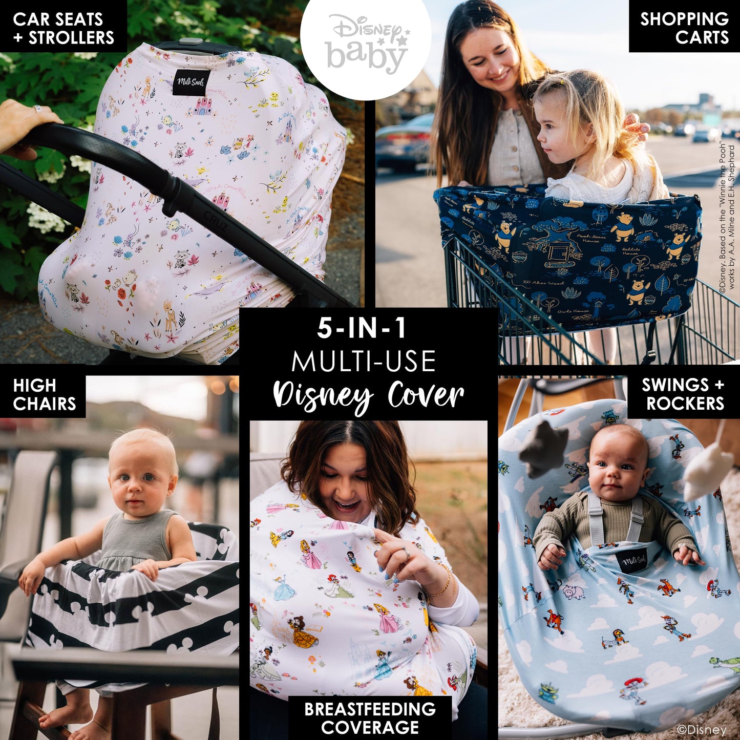 Milk Snob Disney'S A Wish Come True 5-In-1 Baby Cover, Breastfeeding, Car Seat, Carrier, Stroller, High Chair, Shopping Cart, Lo