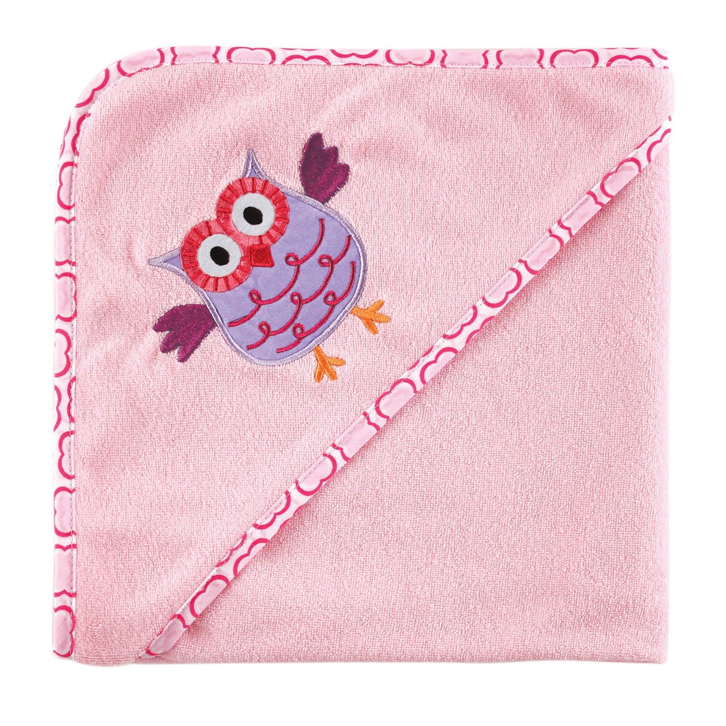 Luvable Friends Unisex Baby Hooded Towel And Washcloth, Pink Owl, One Size