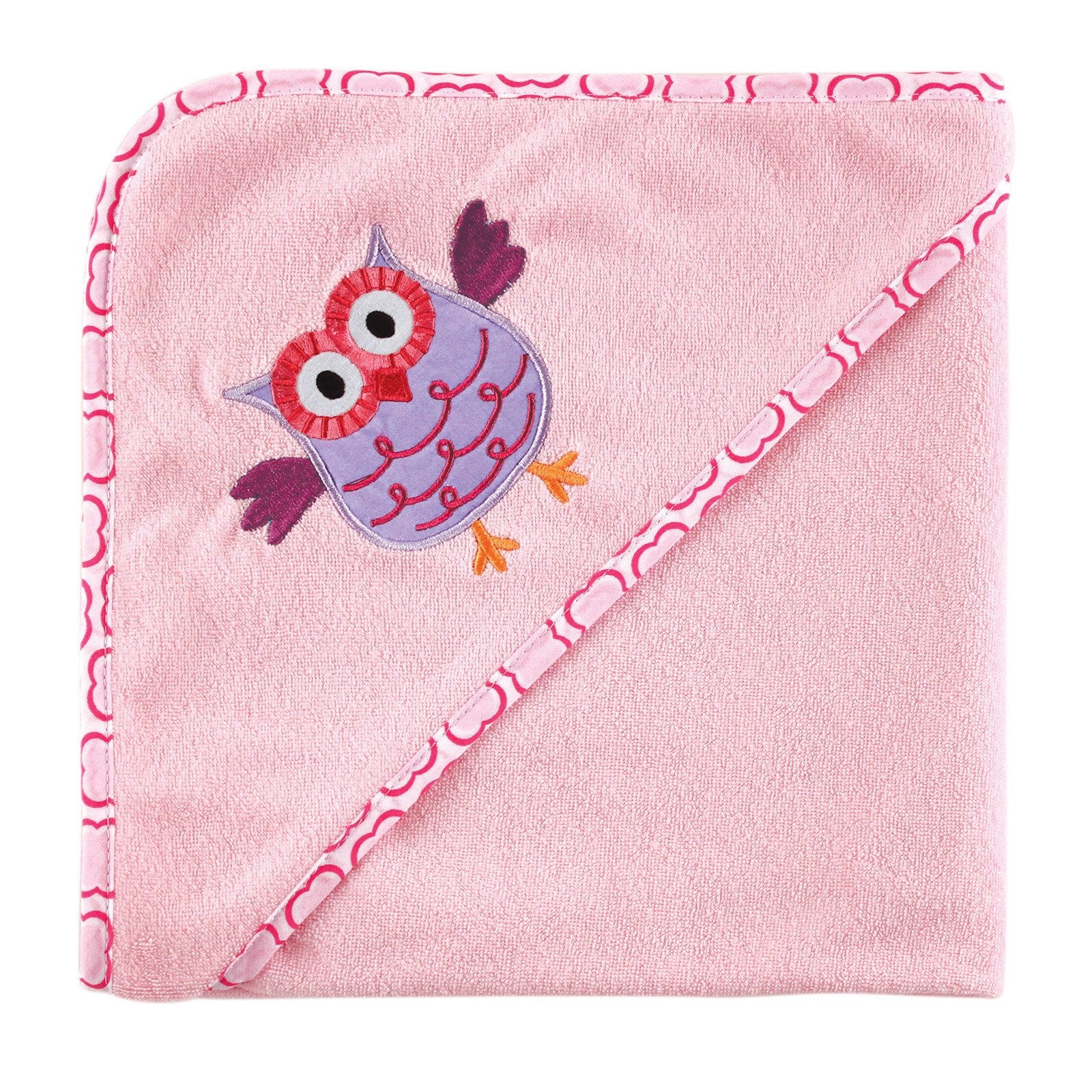 Luvable Friends Unisex Baby Hooded Towel And Washcloth, Pink Owl, One Size