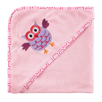 Luvable Friends Unisex Baby Hooded Towel And Washcloth, Pink Owl, One Size