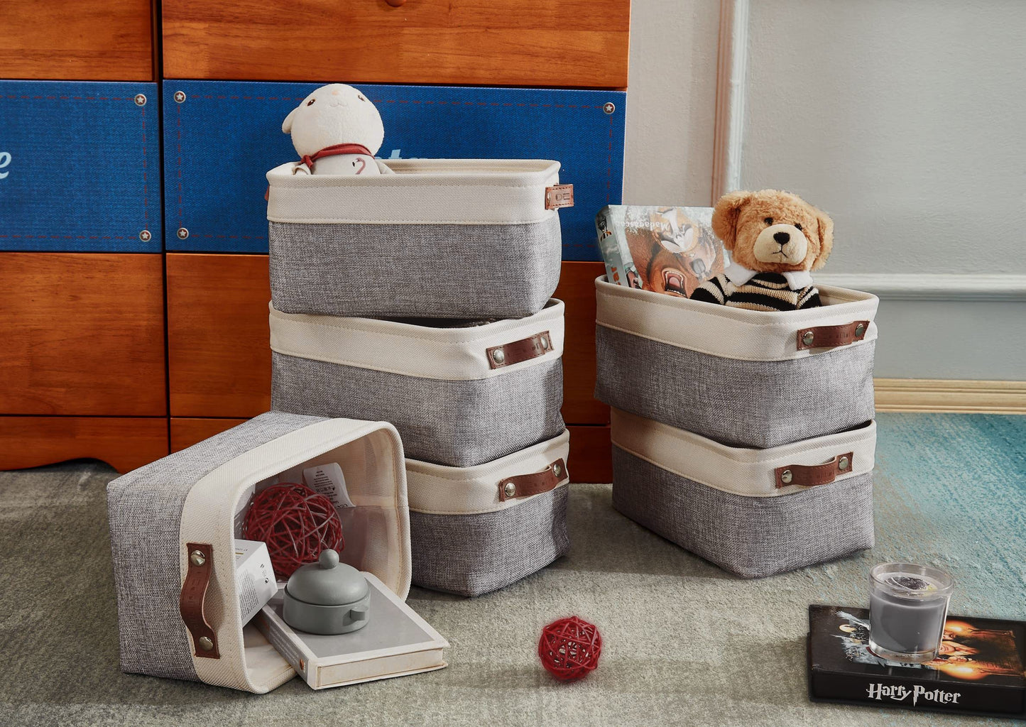 Decomomo Small Baskets | Storage Baskets For Organizing Shelves Linen Closet Bathroom Baby Cloth Nursery Fabric Bulk Decorative