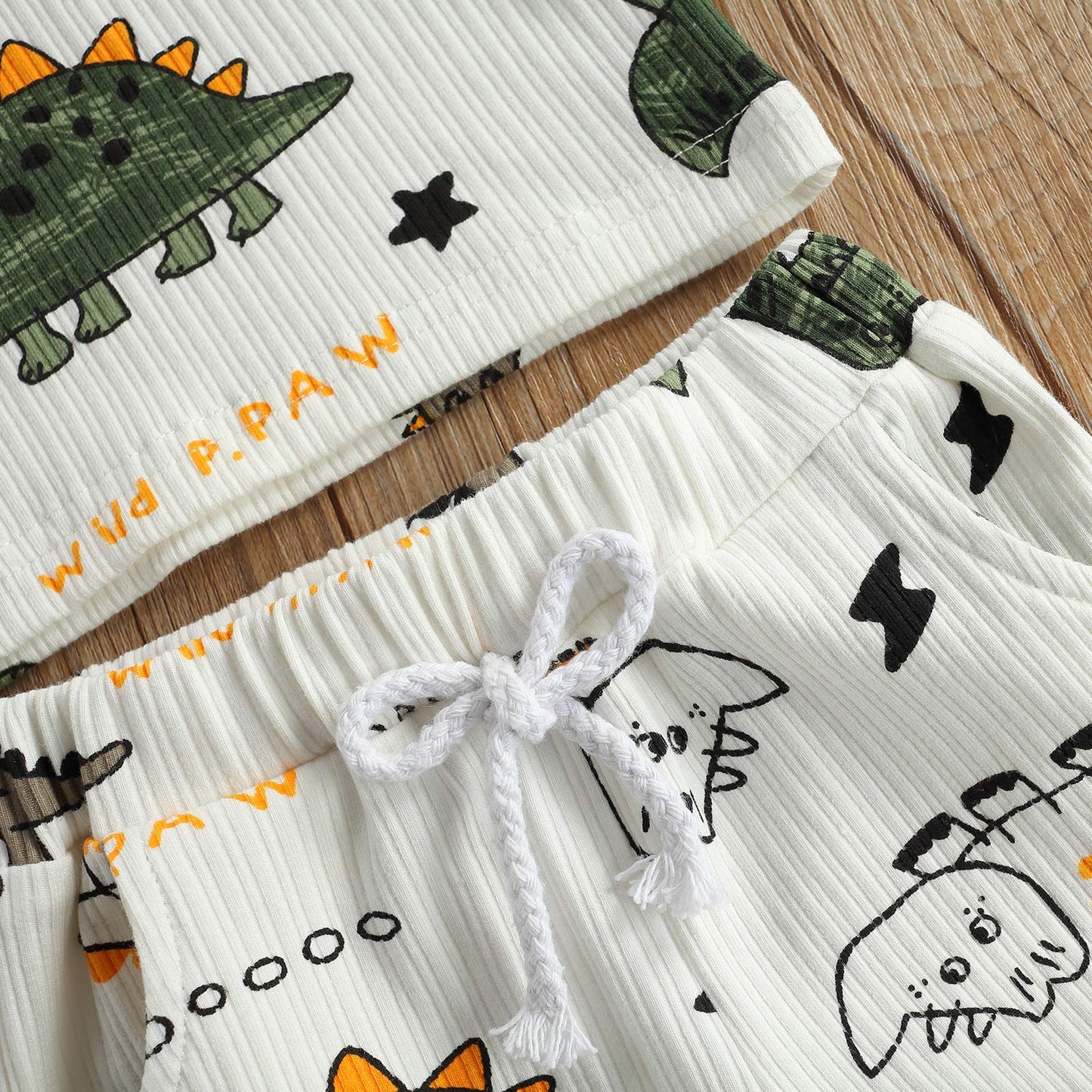 Newborn Baby Boys Summer Outfit Set Cartoon Dinosaur Print Sleeveless Tank Tops And Ribbed Shorts 2Pcs Clothes (White, 0-3 Month