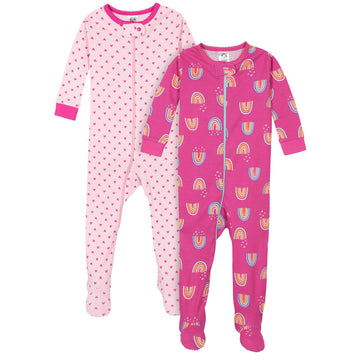 Gerber Baby Girls 2-Pack Footed Pajamas, Rainbows Pink, 4T