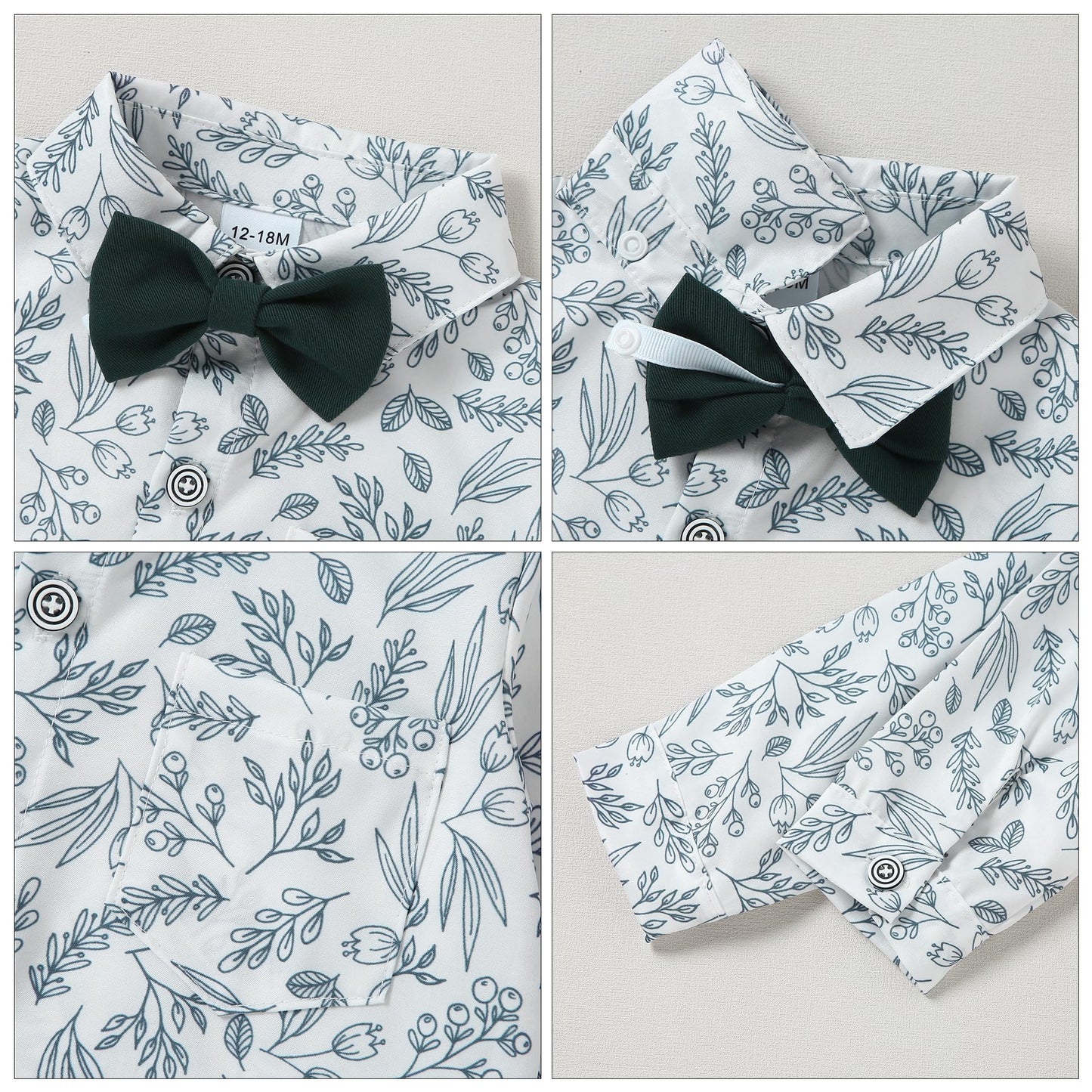 Yallet Toddler Baby Boy Clothes Suit Gentleman Outfits Formal Dress Shirt + Bowtie + Suspender Pants Wedding Party(L Green-Print