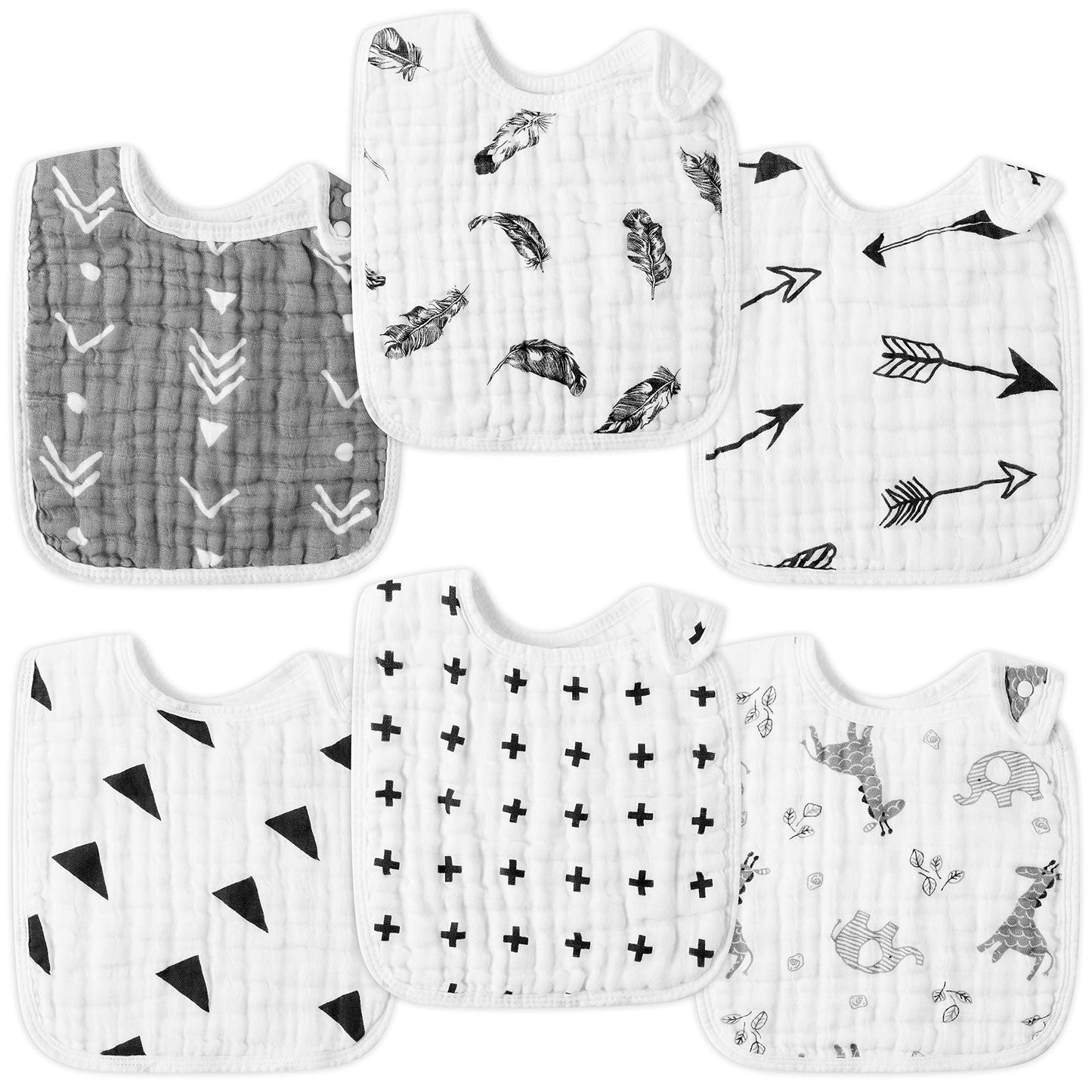 Zainpe 6Pcs Snap Muslin Bibs For Boys Girls Cotton Baby Bibs Machine Washable Adjustable Unisex Burp Cloths With 6 Absorbent Sof