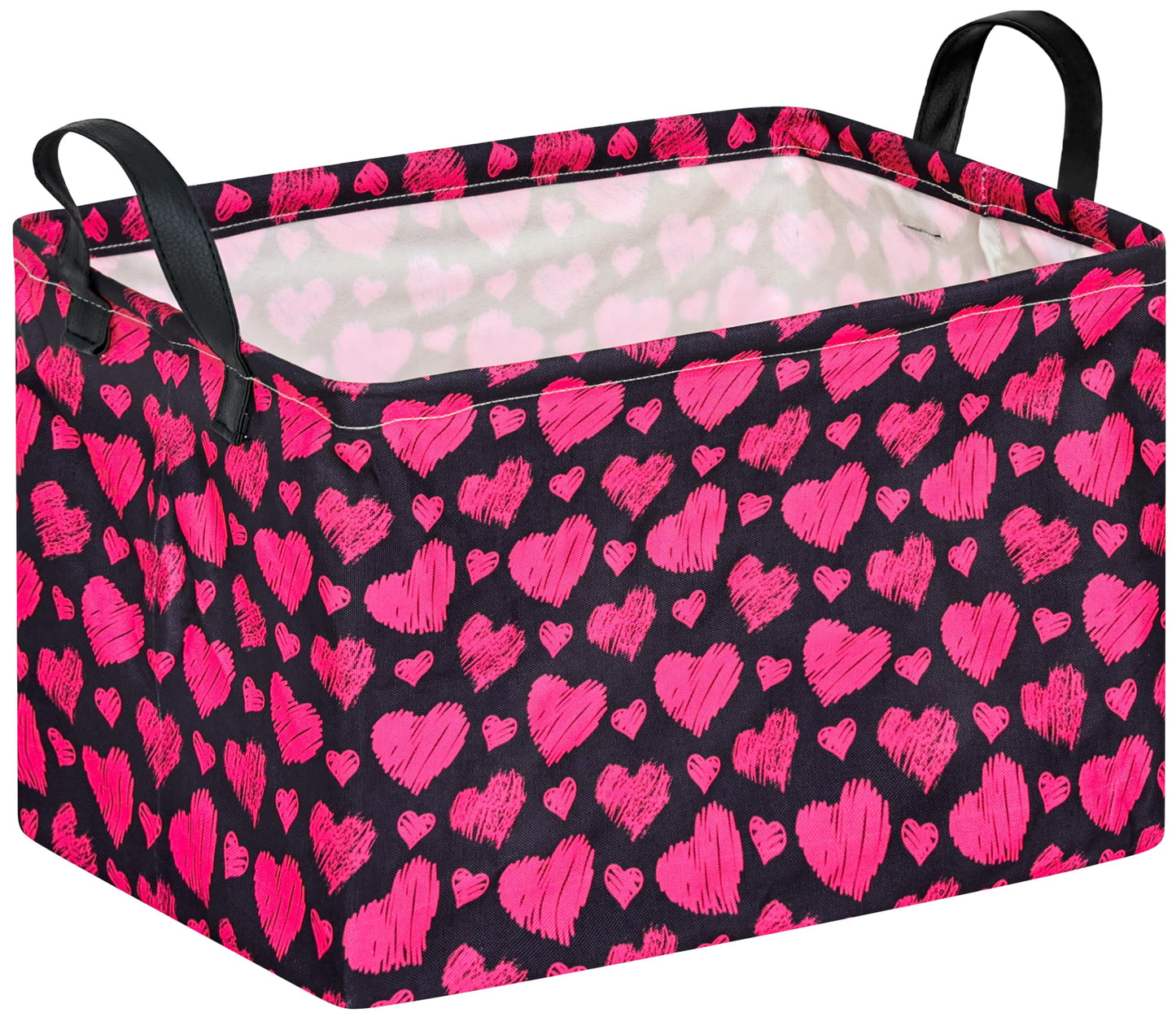 KUNRO Rectang Heart Pattern Valentines Storage Basket Gift Shelf Basket Storage Bin, Nursery Basket Organizer Box for With Hand