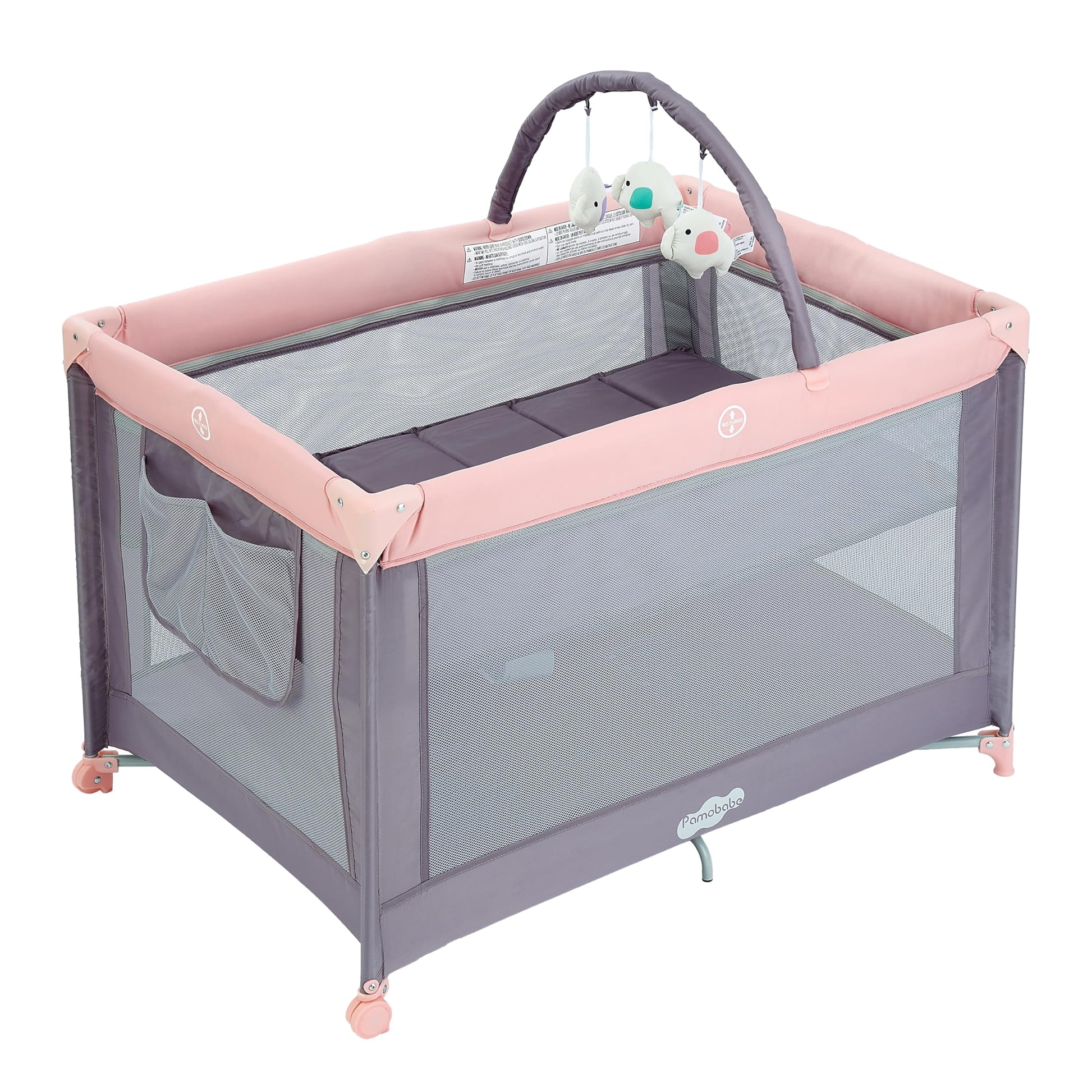 Pamo Babe Portable Playard With Mat Pad And Toy Bar Pink Play Yard For Baby