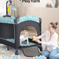 Cozibb Baby Bassinet Bedside Crib 5 In 1 With Detachable Changing Table, Pack And Play With Mattress, Storage, Music And 3 Adjus
