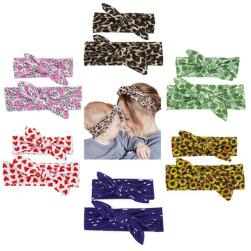 Cinaci 12 Pack/6 Set Floral Print Diy Parent-Child Mom Mum Mommy And Me Baby Girl Toddlers Rabbit Ear Bow Headbands Hair Accesso