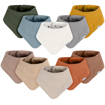 Gerber Baby Unisex Muslin Bandana Bibs 10-Pack, Solid Earth, One Size